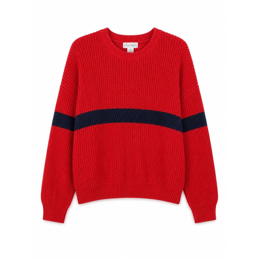Vintage Gap Clothing Co Mens L Red Navy Striped Shaker Knit Ramie Cotton Sweater